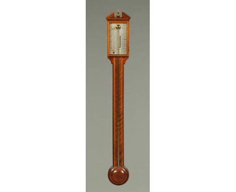 A George III style inlaid mahogany stick barometer, reproduction, by Comitti, Holborn.  Height 98 cm. 