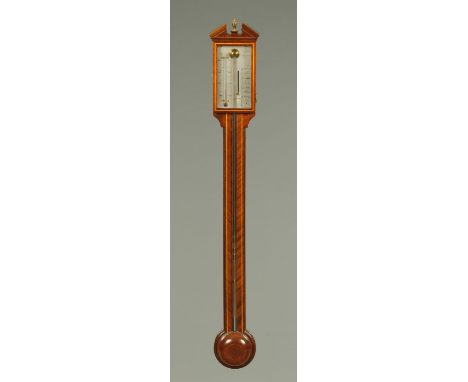 A George III style inlaid mahogany stick barometer, reproduction, by Comitti, Holborn.  Height 98 cm. 