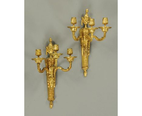 A pair of Adam style gilt metal light brackets.  Height 39 cm.    CONDITION REPORT:  Both brackets are in generally very good