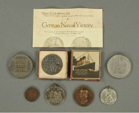 A collection of medals, including RMS Lusitania "Ipse Belli Fvlmen", Horatio Viscount Nelson, medal to "David R. Courtney 180