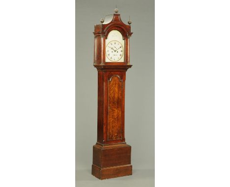 A George III oak longcase clock, by Fiske, Portsmouth, with eight day striking movement.  Height including finial 235 cm (see