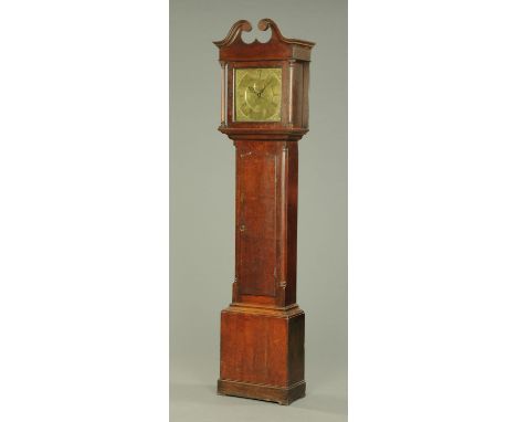 A George III oak longcase clock, with thirty hour movement, by Monkhouse of Carlisle.  Height 221 cm.   CONDITION REPORT:  Ho