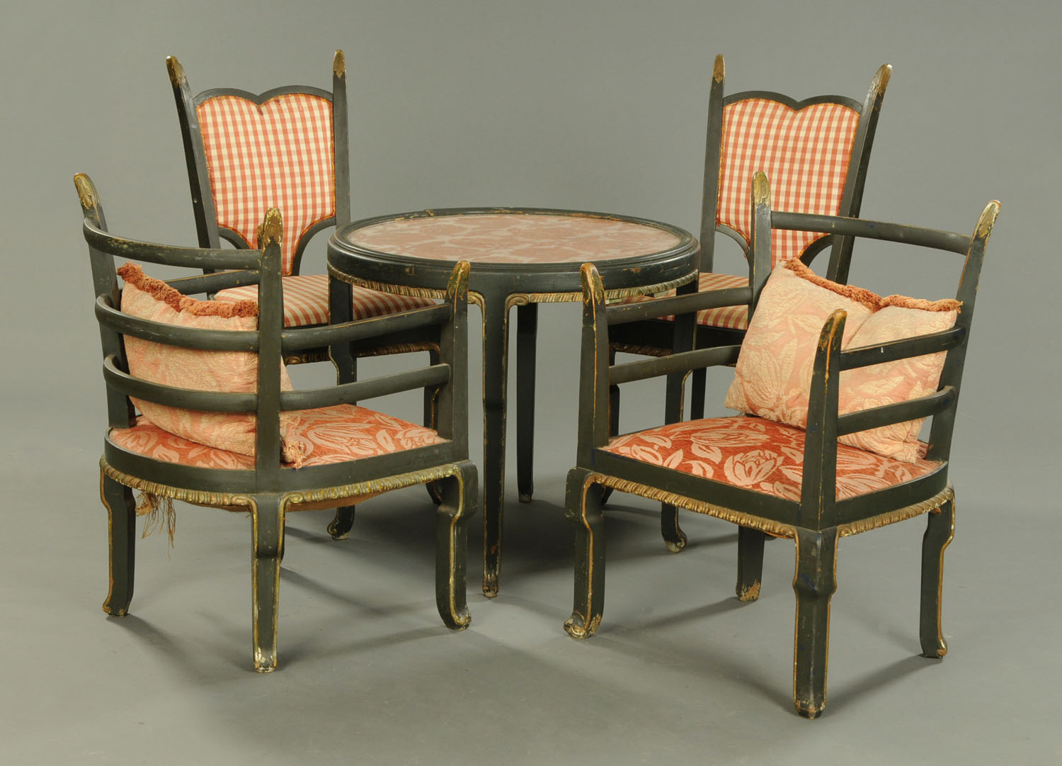 A 1930's suite of German furniture, comprising two armchairs, two