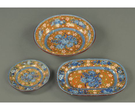 Three 19th century Spode blue and white and painted table wares, bowl, small plate and ashette.  Largest diameter 26 cm.    C