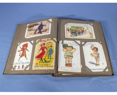A vintage postcard album containing post cards