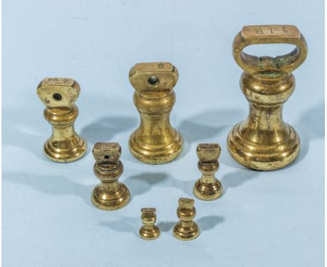 Vintage set of 7 Imperial brass weights 1lb - Â¼ of an ounce