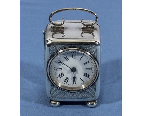 Silver cased clock, with French movement, marks for Birmingham 1909 makers Synyer &amp; Beddoes, in good working order