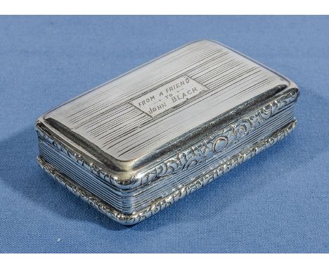 A silver engine turned snuff box, marks for Birmingham