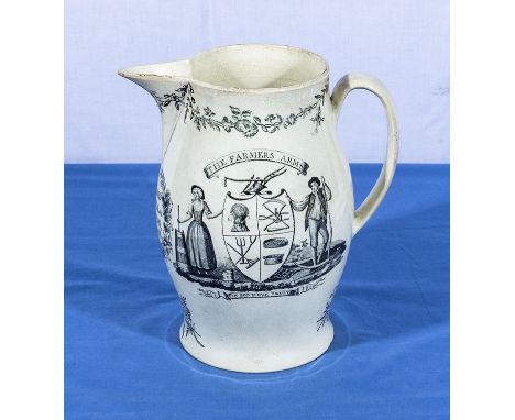 A 19th century Farmers Arms creamware pitcher 22cm Thos. and Isabella Barton, Skipool