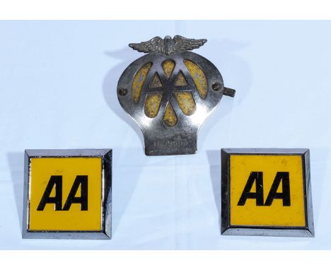 Three vintage AA car badges