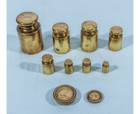 Vintage set of 10  Decimal brass weights 500gms - 10gms
