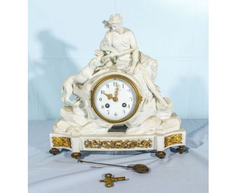 A Feldspar porcelain and gilt brass mantel clock