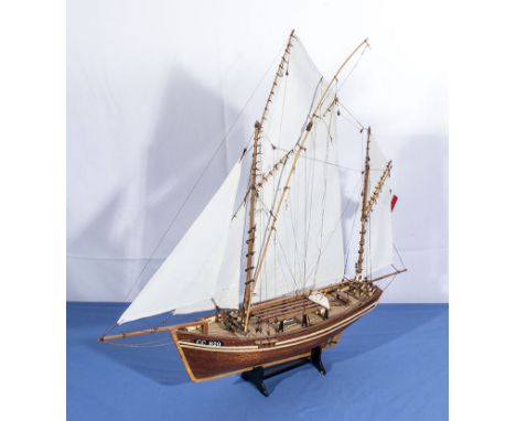 A scratch built model galleon/ship flying a French flag possibly kit built 70cm long 