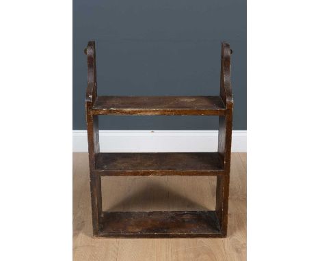 A 19th century painted pine three-tier wall shelf, 50cm wide, 72cm high
