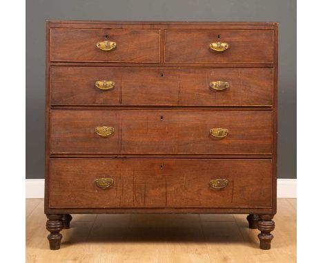 A George III mahogany caddy topped chest of two short and three drawers, on later turned feet, 106cm wide, 50.5cm deep, 106cm