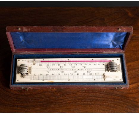 A cased day and night thermometer, with ebony board and ivory dial, by C. W. Dixey &amp; Sons, 3 New Bond Street London, with