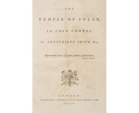 [Poetry]. Two volumes of poetry pamphlets, 18th century, comprising: 1. Swift (Theophilus). The Temple of Folly, in Four Cant