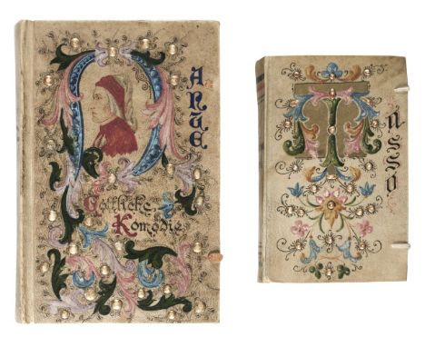 Hand-painted vellum bindings. Dante Alighieri's Göttliche Komödie, edited by Karl Streckfuss and Rudolf Pfleiderer, Leipzig: 