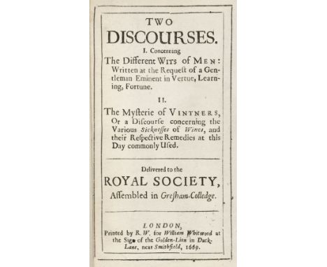 Charleton (Walter). Two Discourses. I. Concerning the Different Wits of Men: written at the Request of a Gentleman Eminent in