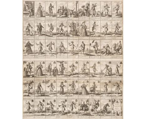 * Playing cards. April-Kaart of Kaartspel van Momus Naar de Nieuwste Mode, circa 1720, uncoloured engraved Dutch satirical pl