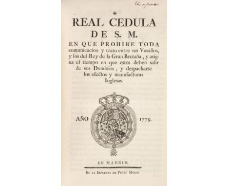 Reales Cedulas, Pragmáticas &amp; Ordenanzas. A sammelband of 62 printed items on the Administration of Spain and its Oversea