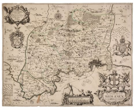 Middlesex. Ogilby (John), An Actuall Survey of Midlesex, George Willdey, circa 1732, engraved map by Walter Binnerman with sp