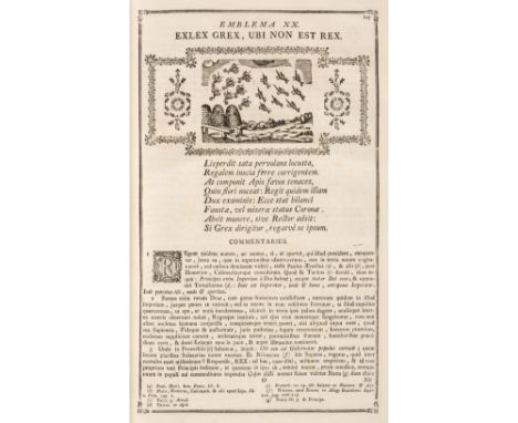 Solorzano Pereira (Juan de) . Emblemata centum, regio politica, Madrid: In Typographia Regia, vulgò de la Gazeta, 1779, [20],