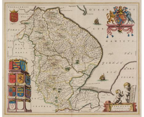 Lincolnshire. Jansson (Jan), Lincolnia Comitatus Anglis Lyncolne Shire, Amsterdam, circa 1648, engraved map with contemporary