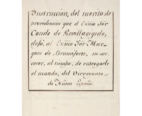Instruccion del Merito de Providencias que el Exmo Sor Conde de Revillagigedo, dejó, al Exmo Sor Marqués de Branciforte, su s