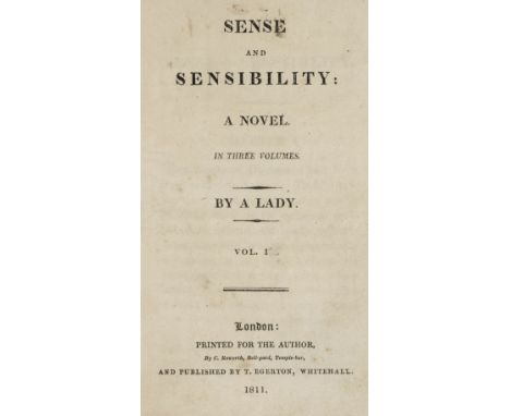 [Austen, Jane]. Sense and Sensibility. A Novel. In Three Volumes. By a Lady. volumes 1-2 of 3 only, London: printed for the a