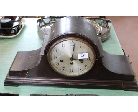 A mahogany Napoleons hat striking mantel clock