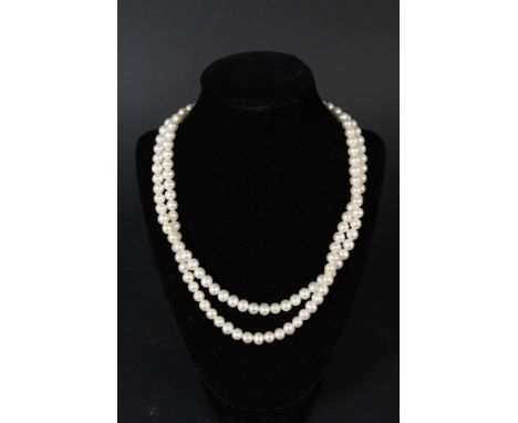 A double strand pearl necklace with magnetic clasp