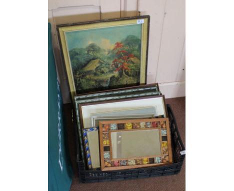Various prints, pictures and mirrors plus a brass fire screen