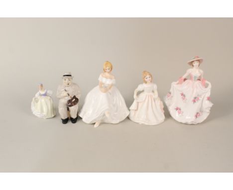 Royal Doulton figurines, Heather HN 2956, Fair Lady HN 3216, Amanda HN 2996, Royal Worcester Sweet Rose plus a small seated C