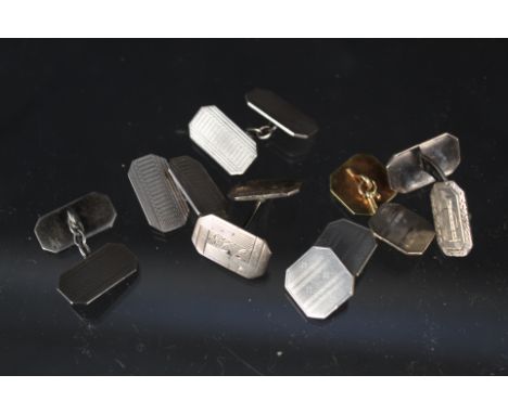 Two pairs of silver cufflinks plus a mixed metal pair of cufflinks with engine turned decoration (marks rubbed)