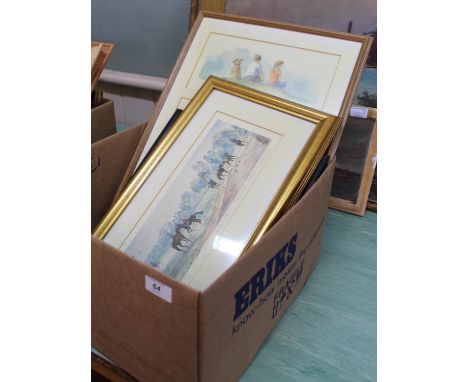 A Newmarket Races print plus other pictures