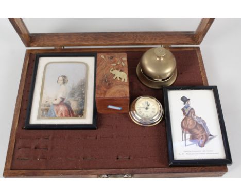 A glazed table top ring box, Baxter print plus other items