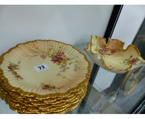 A SET OF EIGHT ROYAL WORCESTER BLUSH IVORY FLORAL PAINTED SIDE PLATES AND A SIMILAR BOWL.&nbsp;