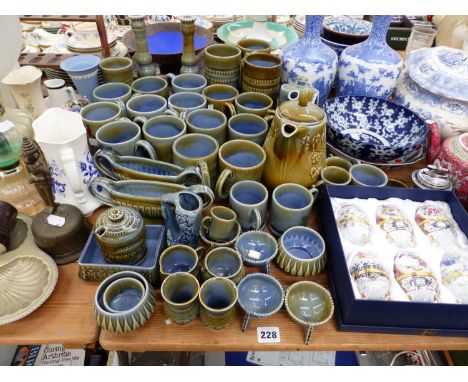 A LARGE QUANTITY OF IRISH WADE COFFEE WARES AND ORNAMENTS, ORIENTAL CHINAWARES, AND A SET OF SIX EGG FORM TRINKET BOXES. 