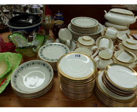 A ROYAL DOULTON CLARENDON PART TEA SERVICE AND TWO TUREENS, TOGETHER WITH A DOULTON TAPESTRY PART DINNER SERVICE, TWO CARLTON