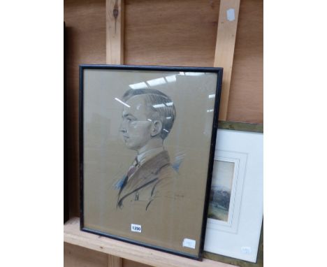 A 1920S PASTEL PORTRAIT OF A YOUNG MAN INDISTINCTLY SIGNED AND DATED . 49 x 37 cms TOGETHER WITH A WATERCOLOUR LANDSCAPE BY A