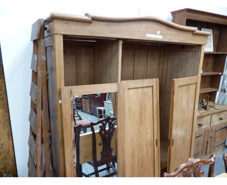 A VINTAGE FRENCH KNOCK DOWN PINE TRIPLE WARDROBE. W 175 X D 59 X H 204CMS. 