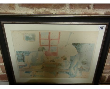 Pablo Picasso - Lithograph and Pochoir - Family at Supper 1946 - signed in the plate  printed by Albert Carmen