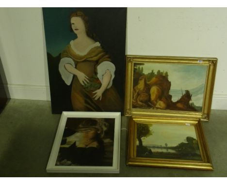 Three modern oil paintings by Henderson - in good giltwood frames - overall sizes 51 cm x 69 cm and 48 cm x 58 cm and an unfi