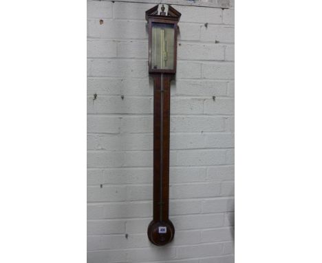A 19th century mahogany inlaid broken arch top stick barometer with a silvered dial signed Stenson Derby - Height 97 cm 