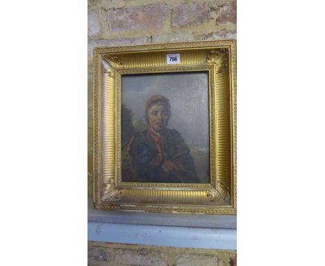 A gilt framed oil on panel portrait of an Eastern European Peasant Boy - 27 cm x 21.5 cm 
Condition report: Chip and scratche