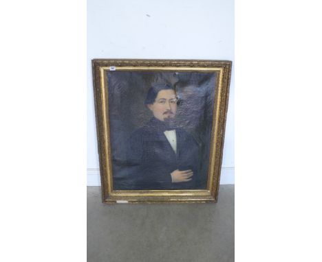 An oil on canvas 19th century portrait in a gilt metal frame - 79 cm x 64 cm 
Condition report:  Damage to painting, minor lo