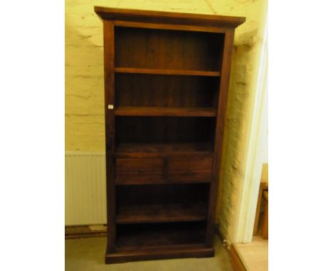 A modern hardwood bookcase with two centre drawers originally bought from Furniture Village - Height 2 m x Width 1 m x Depth 