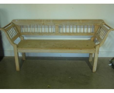 A 19th century Continental stripped pine bench - Height 93 cm x Width 2.03 m x Depth 55 cm 