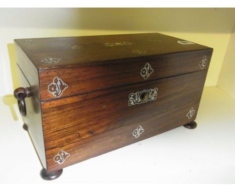 A 19th century rosewood and mother of pearl inlaid two section tea caddy